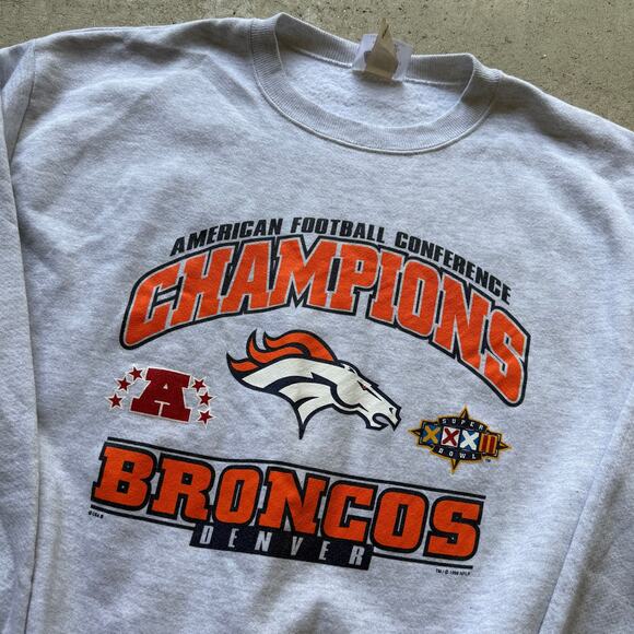 Vintage 90's Denver Broncos AFC Champions Gray Crewneck Pullover Sweatshirt XL - Picture 4 of 4
